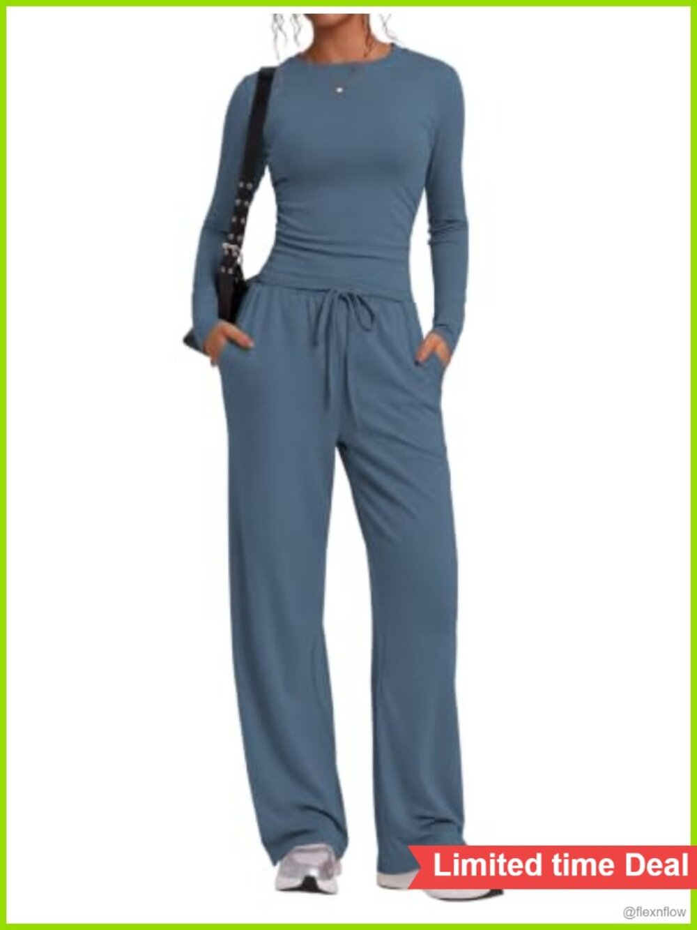 Women's 2 Piece Wide Leg Lounge Set Rayon Spandex Long Sleeve Top